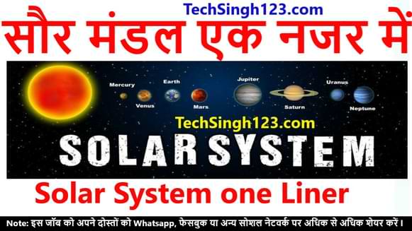 Solar System one Liner सौर मंडल एक नजर में Solar System General Knowledge
