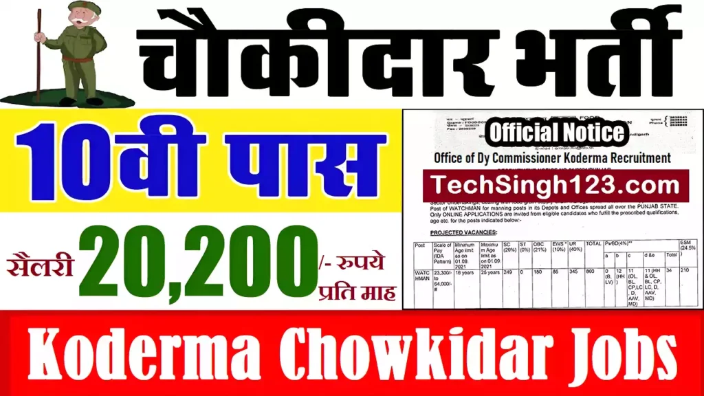 DC Office Koderma Chowkidar Recruitment DC Office Koderma Recruitment